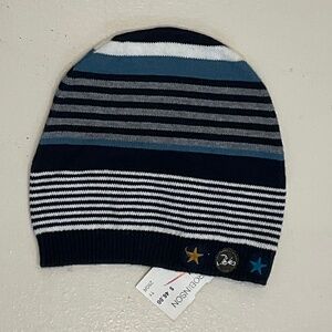NWT IKKS Navy Striped Knit Hat 100% Cotton